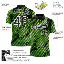 Charger l'image dans la galerie, Custom Black Neon Green-White Abstract Grunge Splatter Diagonal Stripe Performance Polo Shirt