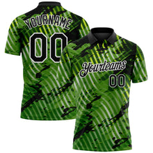 Charger l'image dans la galerie, Custom Black Neon Green-White Abstract Grunge Splatter Diagonal Stripe Performance Polo Shirt