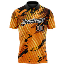 Charger l'image dans la galerie, Custom Black Gold-White Abstract Grunge Splatter Diagonal Stripe Performance Polo Shirt