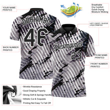 Laden Sie das Bild in den Galerie-Viewer, Custom Black Gray-White Abstract Grunge Splatter Diagonal Stripe Performance Polo Shirt