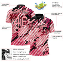 Laden Sie das Bild in den Galerie-Viewer, Custom Black-Light Pink Abstract Grunge Splatter Diagonal Stripe Performance Polo Shirt