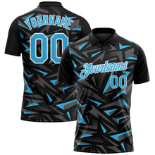 Charger l'image dans la galerie, Custom Black Sky Blue Steel Gray-White Cyber Mecha E-sport Geometric Shards Spike Performance Polo Shirt