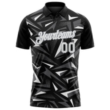 Загрузить изображение в средство просмотра галереи, Custom Black White Steel Gray-Gray Cyber Mecha E-sport Geometric Shards Spike Performance Polo Shirt