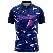 Charger l'image dans la galerie, Custom Navy Thunder Blue White-Pink Cyber Mecha E-sport Geometric Shards Spike Performance Polo Shirt