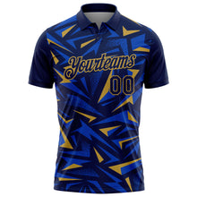 Загрузить изображение в средство просмотра галереи, Custom Navy Thunder Blue-Old Gold Cyber Mecha E-sport Geometric Shards Spike Performance Polo Shirt