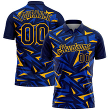 Загрузить изображение в средство просмотра галереи, Custom Navy Thunder Blue-Gold Cyber Mecha E-sport Geometric Shards Spike Performance Polo Shirt