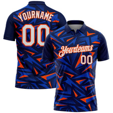 Load image into Gallery viewer, Custom Navy White Thunder Blue-Orange Cyber Mecha E-sport Geometric Shards Spike Performance Polo Shirt