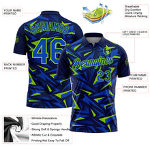 Загрузить изображение в средство просмотра галереи, Custom Navy Thunder Blue-Neon Green Cyber Mecha E-sport Geometric Shards Spike Performance Polo Shirt