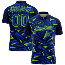 Загрузить изображение в средство просмотра галереи, Custom Navy Thunder Blue-Neon Green Cyber Mecha E-sport Geometric Shards Spike Performance Polo Shirt