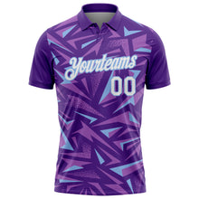Load image into Gallery viewer, Custom Purple White Medium Purple-Light Blue Cyber Mecha E-sport Geometric Shards Spike Performance Polo Shirt
