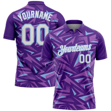 Load image into Gallery viewer, Custom Purple White Medium Purple-Light Blue Cyber Mecha E-sport Geometric Shards Spike Performance Polo Shirt