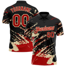 Laden Sie das Bild in den Galerie-Viewer, Custom Black Red-Cream Brush Stroke Shatter Splatter Performance Polo Shirt