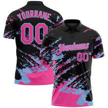 Charger l'image dans la galerie, Custom Black Pink-Light Blue Brush Stroke Shatter Splatter Performance Polo Shirt