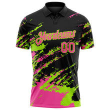 Load image into Gallery viewer, Custom Black Pink-Neon Green Brush Stroke Shatter Splatter Performance Polo Shirt