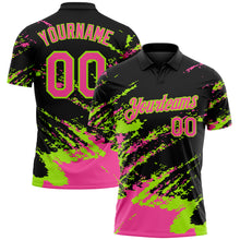 Load image into Gallery viewer, Custom Black Pink-Neon Green Brush Stroke Shatter Splatter Performance Polo Shirt