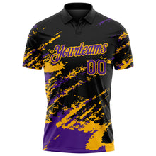 Charger l'image dans la galerie, Custom Black Purple-Gold Brush Stroke Shatter Splatter Performance Polo Shirt