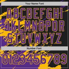 Charger l'image dans la galerie, Custom Black Purple-Gold Brush Stroke Shatter Splatter Performance Polo Shirt