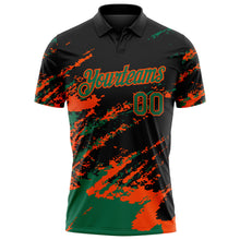 Laden Sie das Bild in den Galerie-Viewer, Custom Black Kelly Green-Orange Brush Stroke Shatter Splatter Performance Polo Shirt