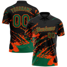 Laden Sie das Bild in den Galerie-Viewer, Custom Black Kelly Green-Orange Brush Stroke Shatter Splatter Performance Polo Shirt