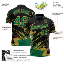Load image into Gallery viewer, Custom Black Kelly Green-Old Gold Brush Stroke Shatter Splatter Performance Polo Shirt