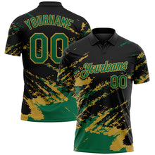 Load image into Gallery viewer, Custom Black Kelly Green-Old Gold Brush Stroke Shatter Splatter Performance Polo Shirt