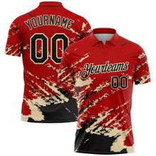 Load image into Gallery viewer, Custom Red Black-Cream Brush Stroke Shatter Splatter Performance Polo Shirt