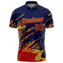 Laden Sie das Bild in den Galerie-Viewer, Custom Navy Red-Old Gold Brush Stroke Shatter Splatter Performance Polo Shirt