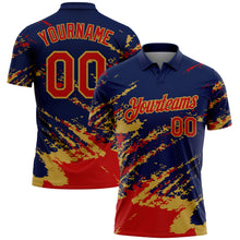 Laden Sie das Bild in den Galerie-Viewer, Custom Navy Red-Old Gold Brush Stroke Shatter Splatter Performance Polo Shirt
