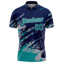 Загрузить изображение в средство просмотра галереи, Custom Navy Teal-Gray Brush Stroke Shatter Splatter Performance Polo Shirt