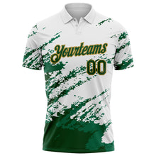 Laden Sie das Bild in den Galerie-Viewer, Custom White Green Kelly Green-Old Gold Brush Stroke Shatter Splatter Performance Polo Shirt