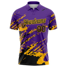 Load image into Gallery viewer, Custom Purple Black-Gold Brush Stroke Shatter Splatter Performance Polo Shirt