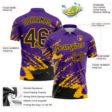 Load image into Gallery viewer, Custom Purple Black-Gold Brush Stroke Shatter Splatter Performance Polo Shirt
