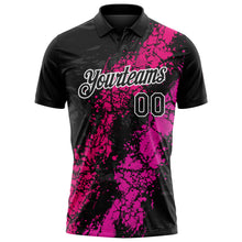 Charger l'image dans la galerie, Custom Black Hot Pink Deep Pink-White Dripping Splatter Cracked Texture Performance Polo Shirt