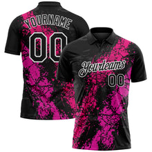 Charger l'image dans la galerie, Custom Black Hot Pink Deep Pink-White Dripping Splatter Cracked Texture Performance Polo Shirt