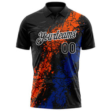 Charger l'image dans la galerie, Custom Black Orange Royal-White Dripping Splatter Cracked Texture Performance Polo Shirt
