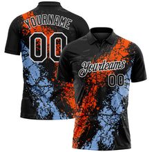 Charger l'image dans la galerie, Custom Black Orange Light Blue-White Dripping Splatter Cracked Texture Performance Polo Shirt