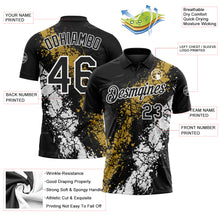 Load image into Gallery viewer, Custom Black Old Gold-White Dripping Splatter Cracked Texture Performance Polo Shirt