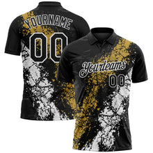 Load image into Gallery viewer, Custom Black Old Gold-White Dripping Splatter Cracked Texture Performance Polo Shirt