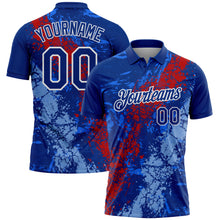 Charger l'image dans la galerie, Custom Royal Red Light Blue-White Dripping Splatter Cracked Texture Performance Polo Shirt