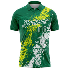 Charger l'image dans la galerie, Custom Kelly Green Neon Yellow-White Dripping Splatter Cracked Texture Performance Polo Shirt
