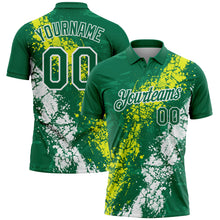 Charger l'image dans la galerie, Custom Kelly Green Neon Yellow-White Dripping Splatter Cracked Texture Performance Polo Shirt