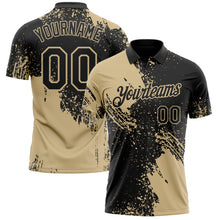 Load image into Gallery viewer, Custom Black-Vegas Gold Distressed Scratch Brush Stroke Performance Polo Shirt