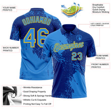 Laden Sie das Bild in den Galerie-Viewer, Custom Royal Powder Blue-Yellow Distressed Scratch Brush Stroke Performance Polo Shirt