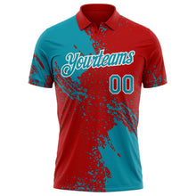 Load image into Gallery viewer, Custom Red Teal-White Distressed Scratch Brush Stroke Performance Polo Shirt