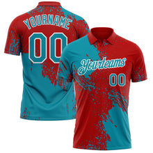 Load image into Gallery viewer, Custom Red Teal-White Distressed Scratch Brush Stroke Performance Polo Shirt