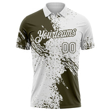 Load image into Gallery viewer, Custom White-Olive Distressed Scratch Brush Stroke Performance Polo Shirt