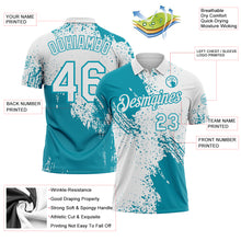Load image into Gallery viewer, Custom White-Teal Distressed Scratch Brush Stroke Performance Polo Shirt