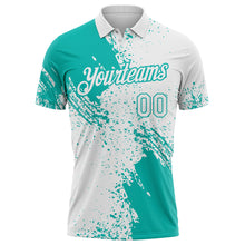 Load image into Gallery viewer, Custom White-Aqua Distressed Scratch Brush Stroke Performance Polo Shirt