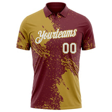 Load image into Gallery viewer, Custom Burgundy White-Old Gold Distressed Scratch Brush Stroke Performance Polo Shirt