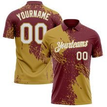 Load image into Gallery viewer, Custom Burgundy White-Old Gold Distressed Scratch Brush Stroke Performance Polo Shirt